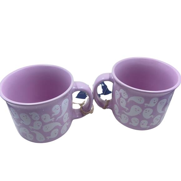NWT Pink Ghost Mugs by Full Moon Furnishings - Set of Two - Camp - Matte - Picture 5 of 11